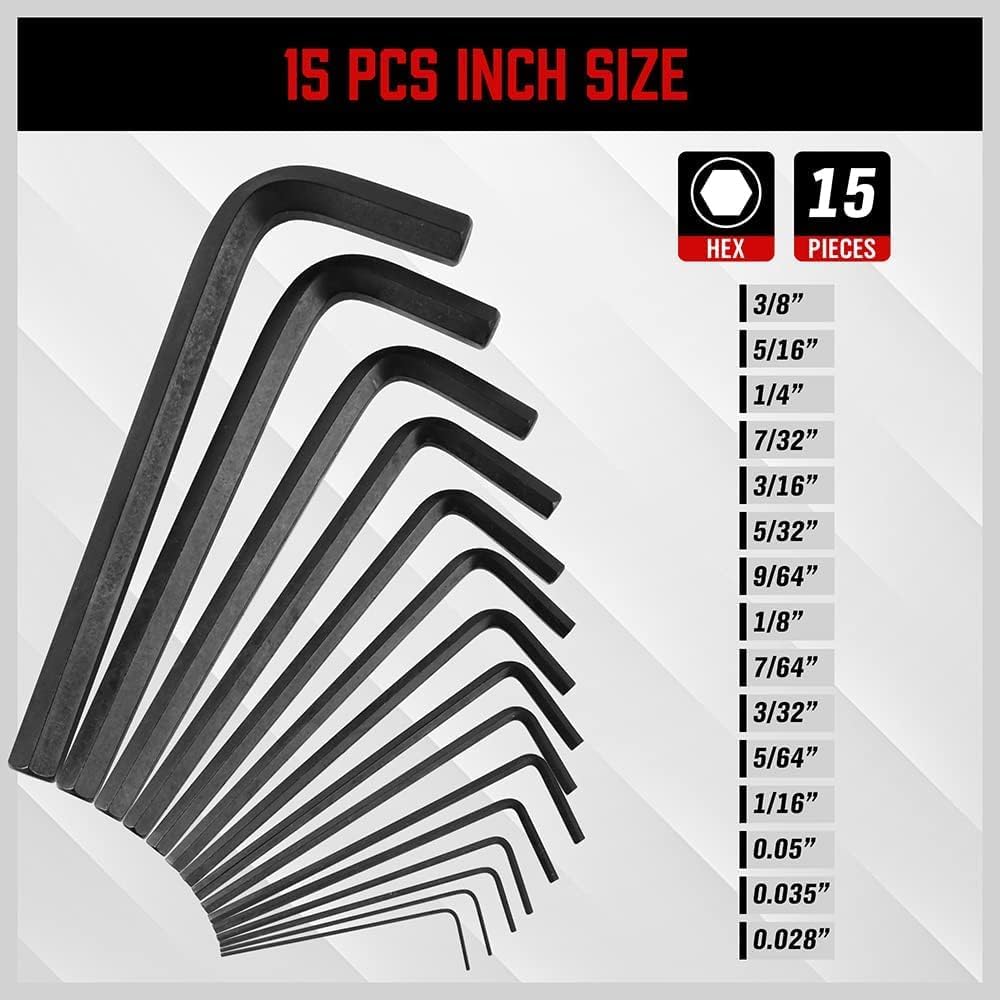 32-piece SAE & Metric Allen Key Hex Set with black oxide finish for corrosion resistance and high durability.