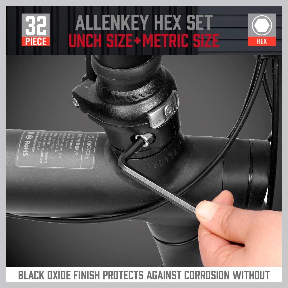 32-piece SAE & Metric Allen Key Hex Set with black oxide finish for corrosion resistance and high durability.