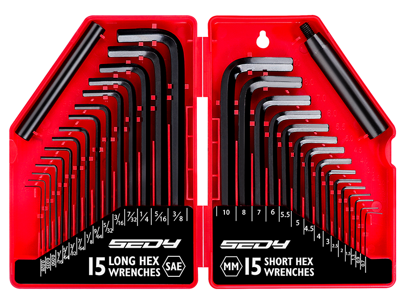 32-piece SAE & Metric Allen Key Hex Set with black oxide finish for corrosion resistance and high durability.