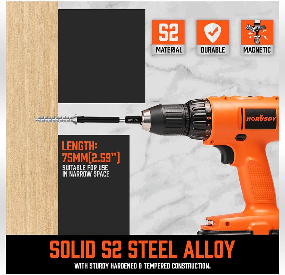 HORUSDY 13-piece magnetic Torx screwdriver bit set with 75mm long S2 steel bits from T5 to T40, compatible with drills and impact drivers for home or industrial use.