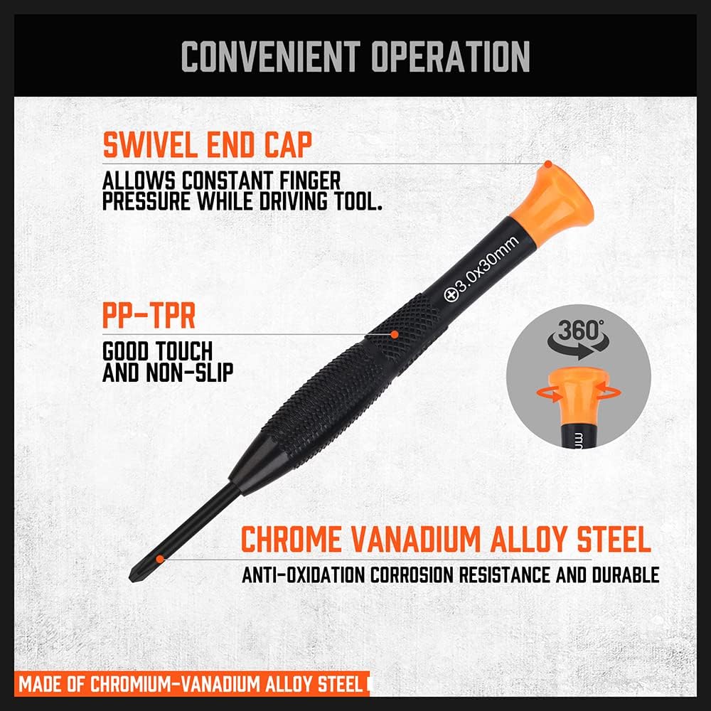 HORUSDY 24-piece precision magnetic screwdriver set with mini Torx, Phillips, and flathead tips, CR-V steel, tweezers, and magnetizer in roll-up case