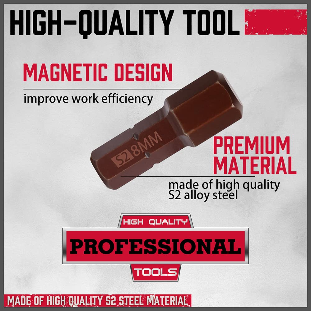 26-Piece Hex Bit Set with SAE & Metric Sizes, Magnetic Design, S2 Steel