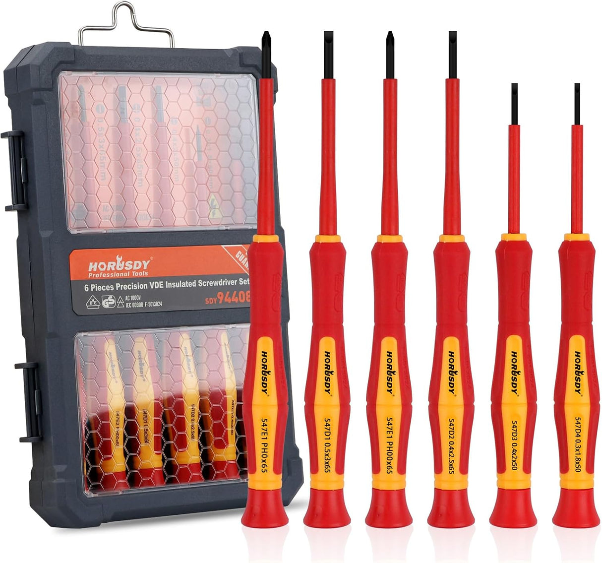 HORUSDY VDE 1000V insulated precision screwdriver set with magnetic tips and ergonomic handles for electrical and electronics repair