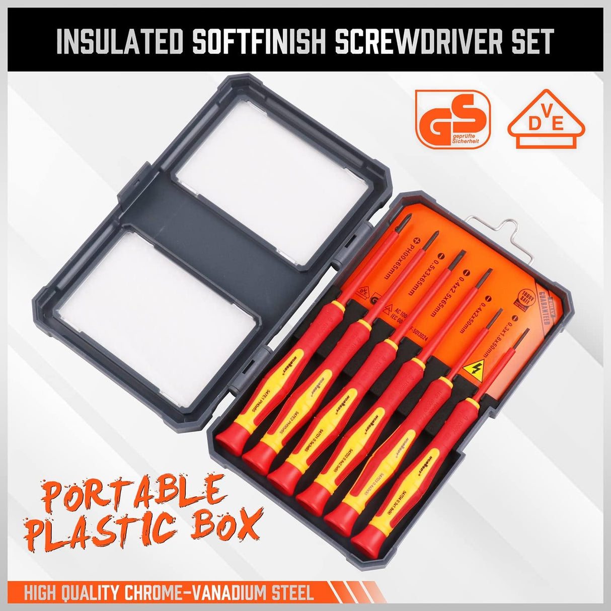 HORUSDY VDE 1000V insulated precision screwdriver set with magnetic tips and ergonomic handles for electrical and electronics repair