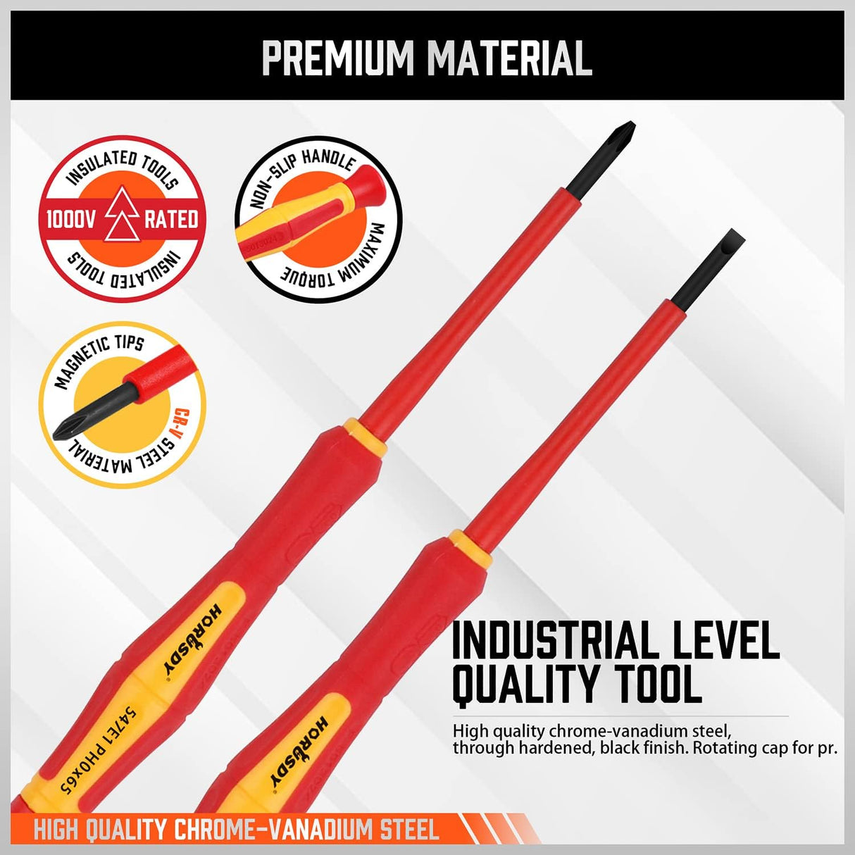 HORUSDY VDE 1000V insulated precision screwdriver set with magnetic tips and ergonomic handles for electrical and electronics repair