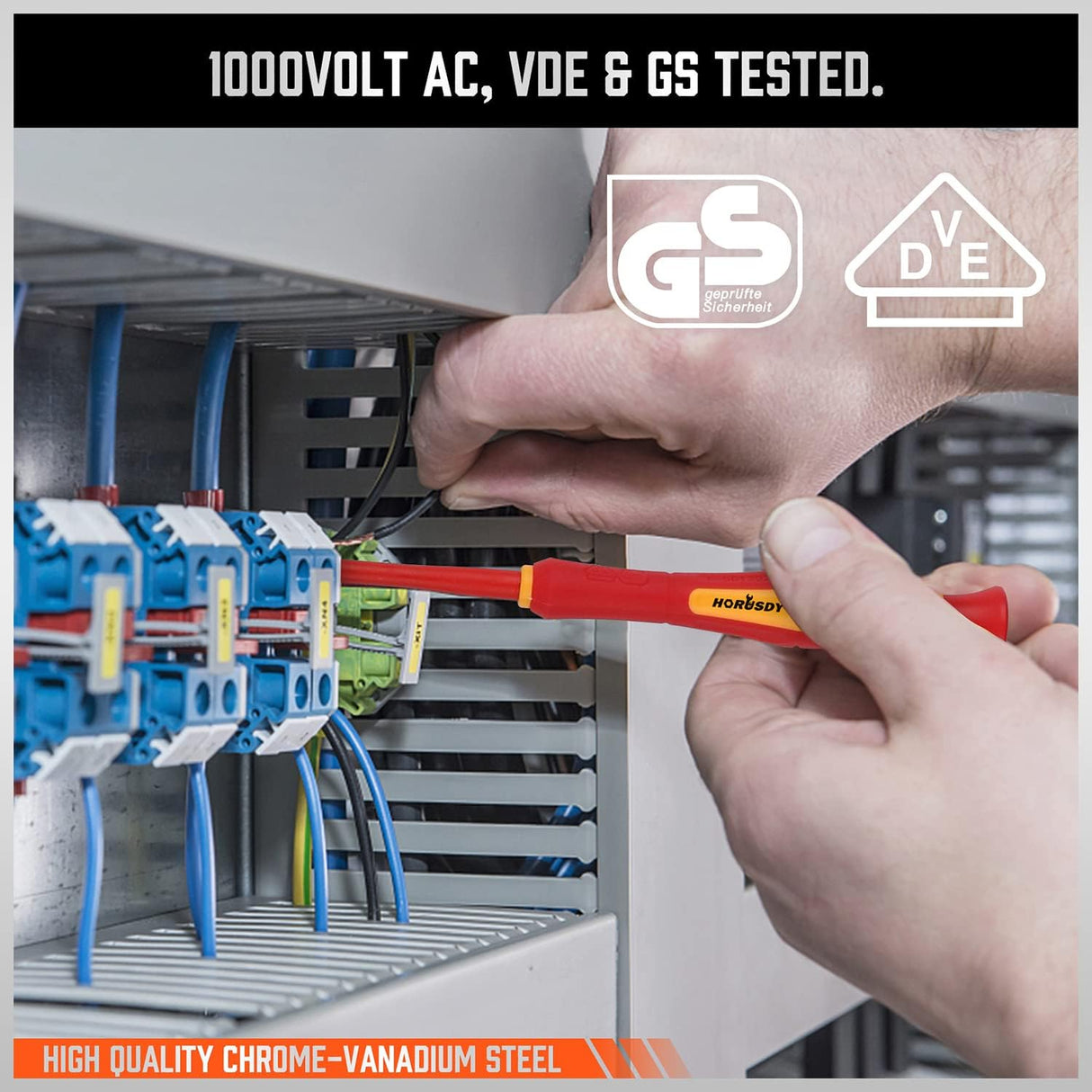 HORUSDY VDE 1000V insulated precision screwdriver set with magnetic tips and ergonomic handles for electrical and electronics repair