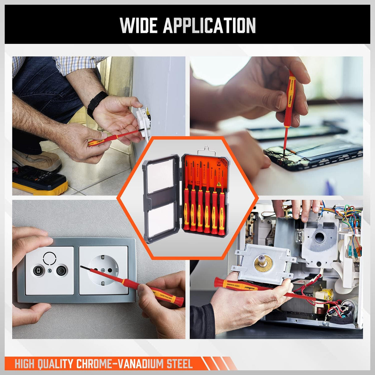 HORUSDY VDE 1000V insulated precision screwdriver set with magnetic tips and ergonomic handles for electrical and electronics repair