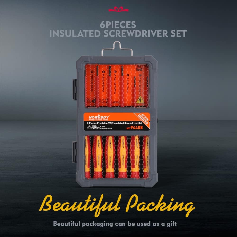 HORUSDY VDE 1000V insulated precision screwdriver set with magnetic tips and ergonomic handles for electrical and electronics repair