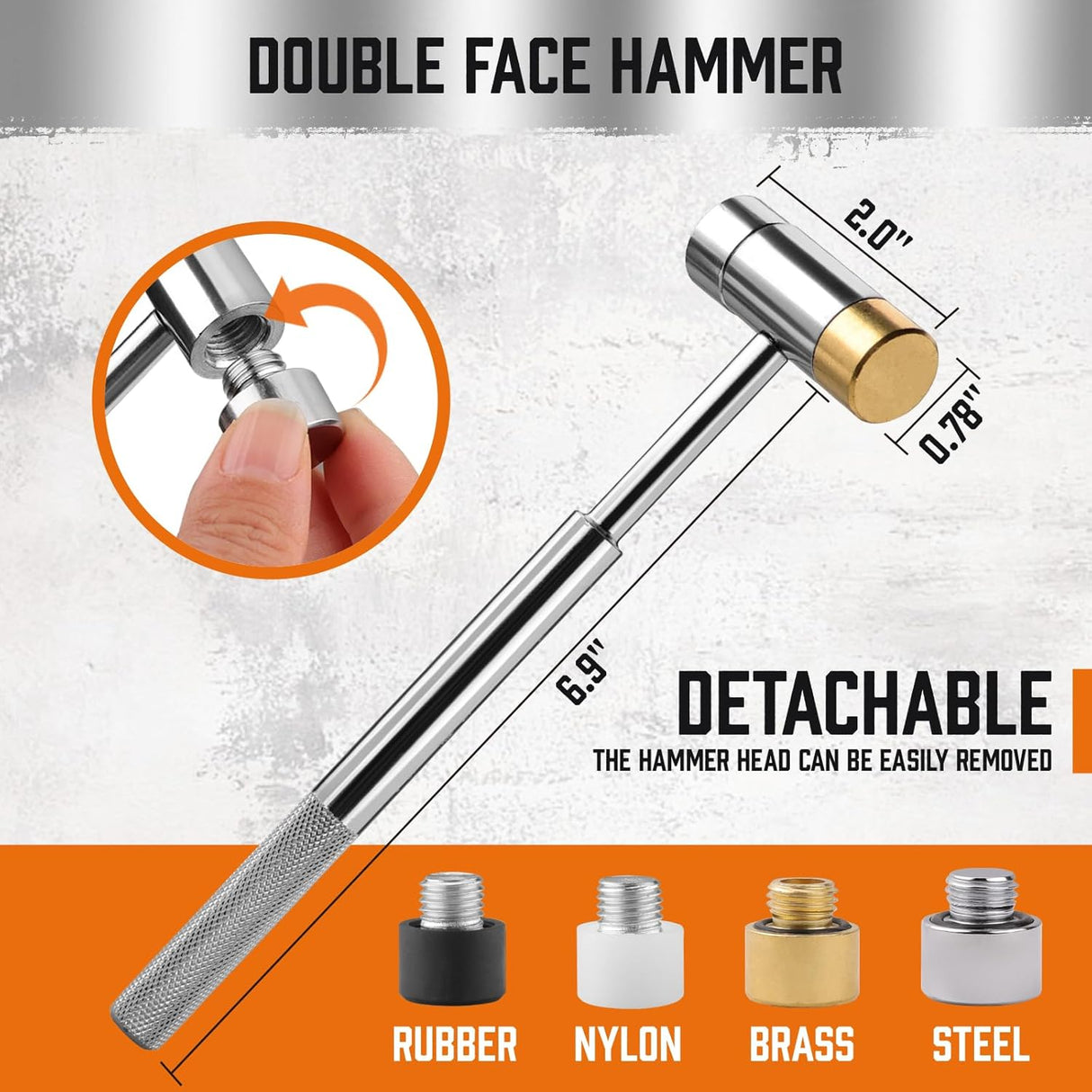 HORUSDY 23-piece gunsmith hammer and punch set with magnetic bench block and multi-material punch tips in orange storage case.