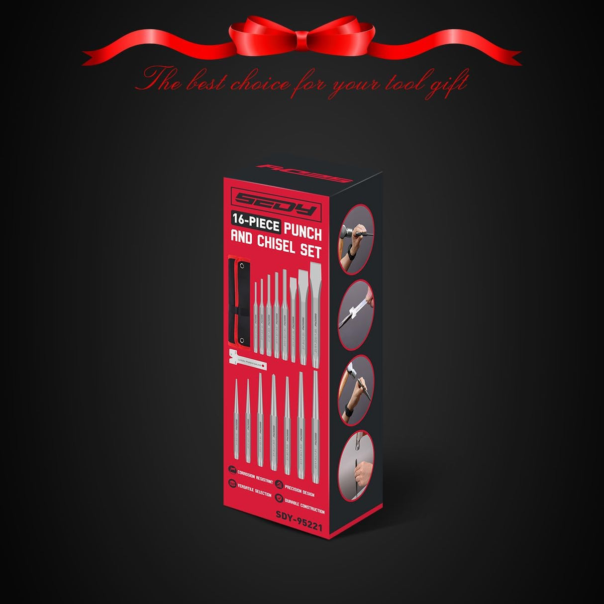 SEDY 16-Piece Punch and Chisel Set with CR-V Steel Construction, Heavy-Duty Design, High Rockwell Hardness, and Convenient Carry Pouch