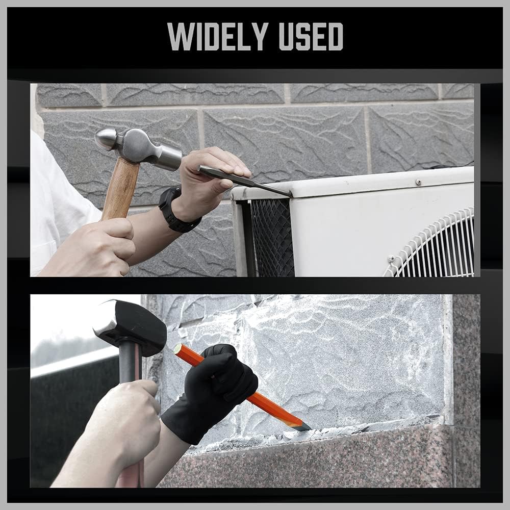 HORUSDY 28-piece punch and chisel set with heavy-duty CR-V steel construction, chisel angle gauge, and durable roll-up canvas pouch.