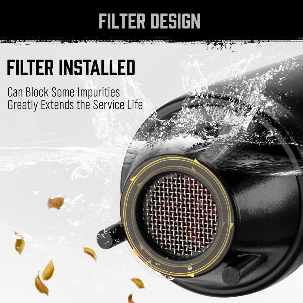 HORUSDY battery-operated liquid transfer pump with flow control nozzle, filter, and dual battery option for gasoline, diesel, water, and kerosene