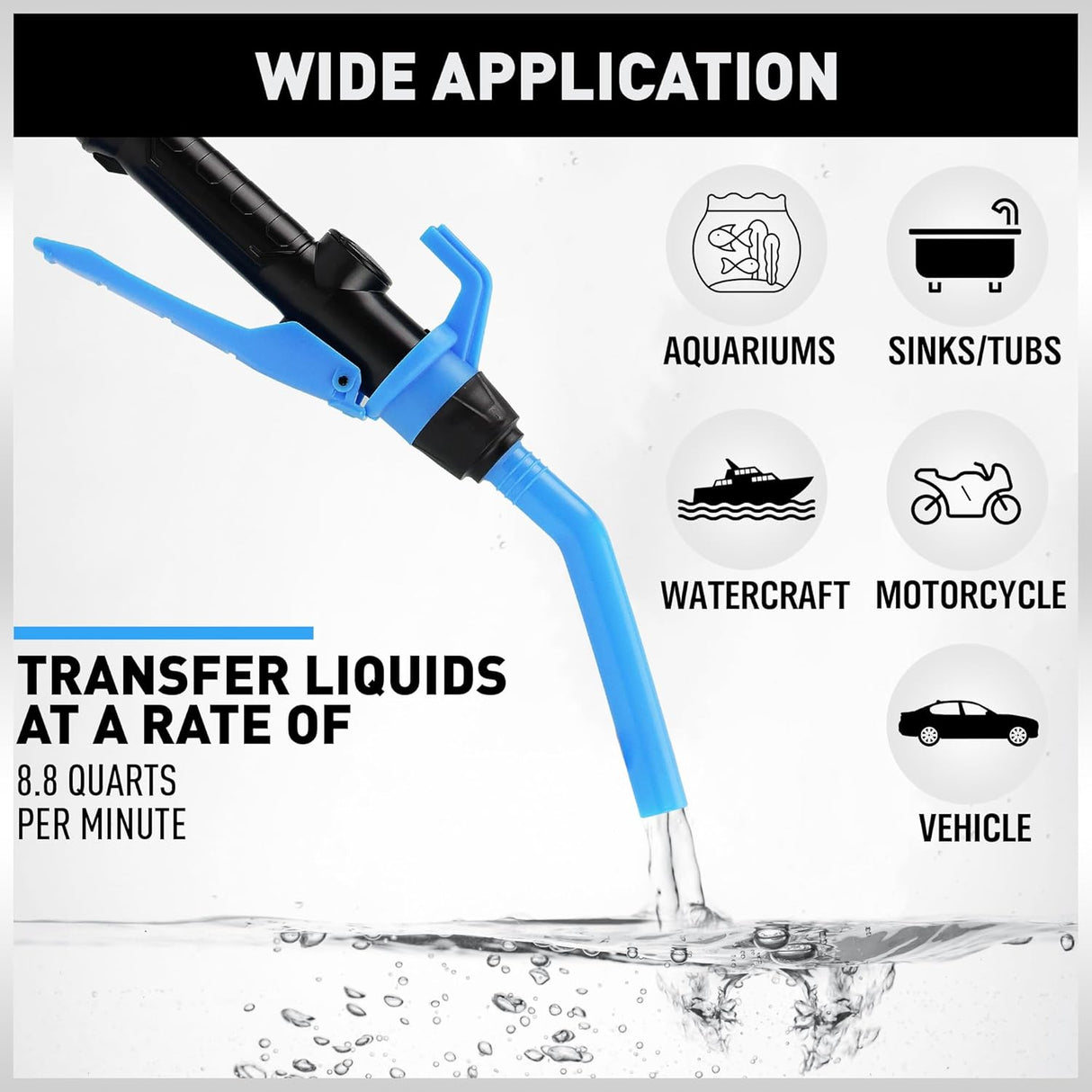 HORUSDY Portable Battery-Operated Liquid Transfer Pump, 2.2GPM, Blue, Ideal for Fuel & Water Transfer