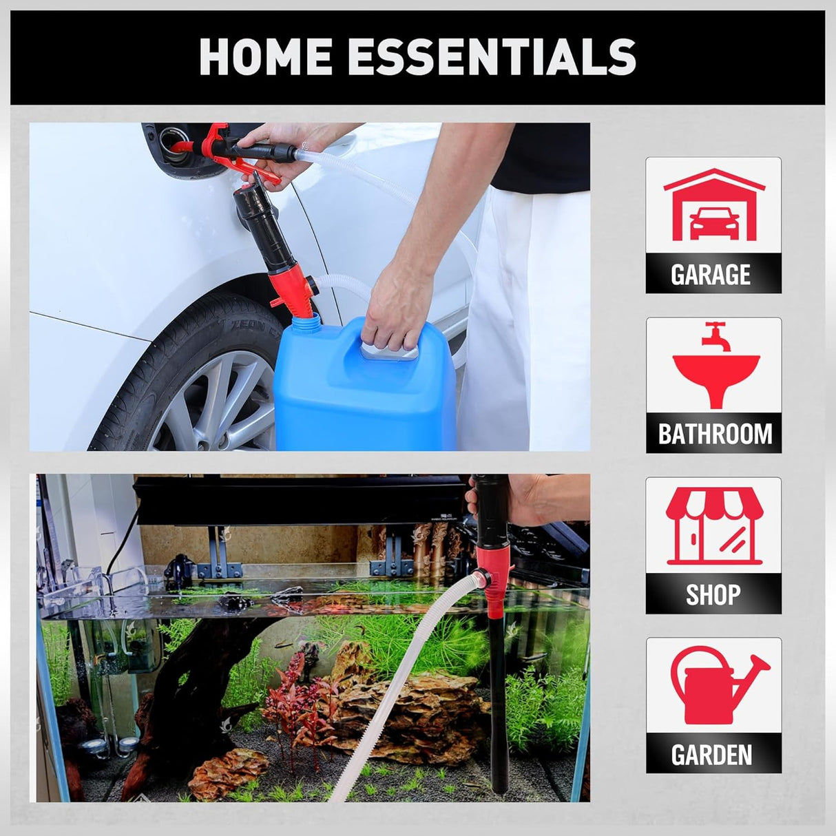 HORUSDY Portable Battery-Operated Liquid Transfer Pump, 2.2GPM, Red, Ideal for Fuel & Water Transfer