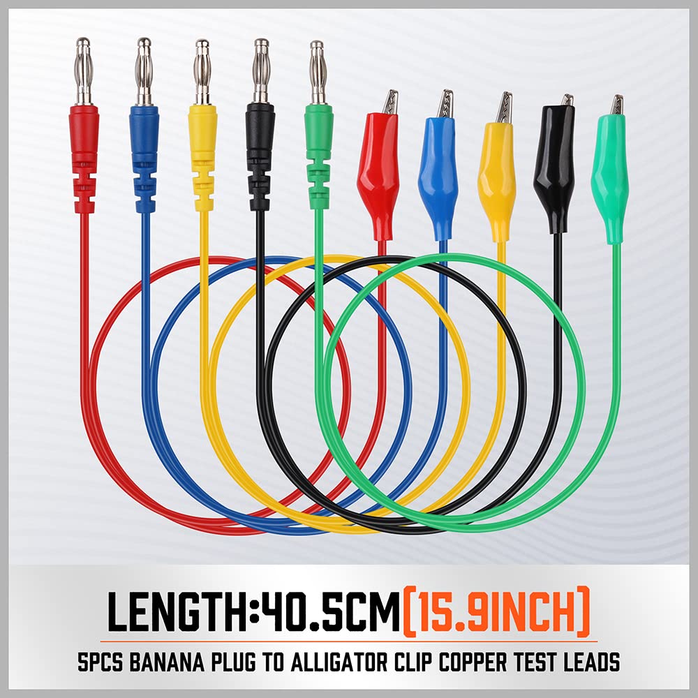 22-piece multicolor back probe kit with 4mm banana plugs and alligator clip test leads for multimeter and automotive diagnostic testing.