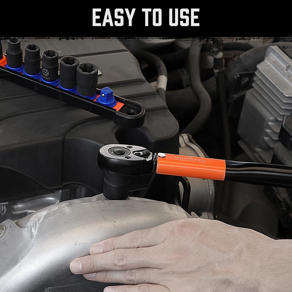 HORUSDY 13-piece external star socket set with adapters and labeled storage rail for automotive and mechanical use