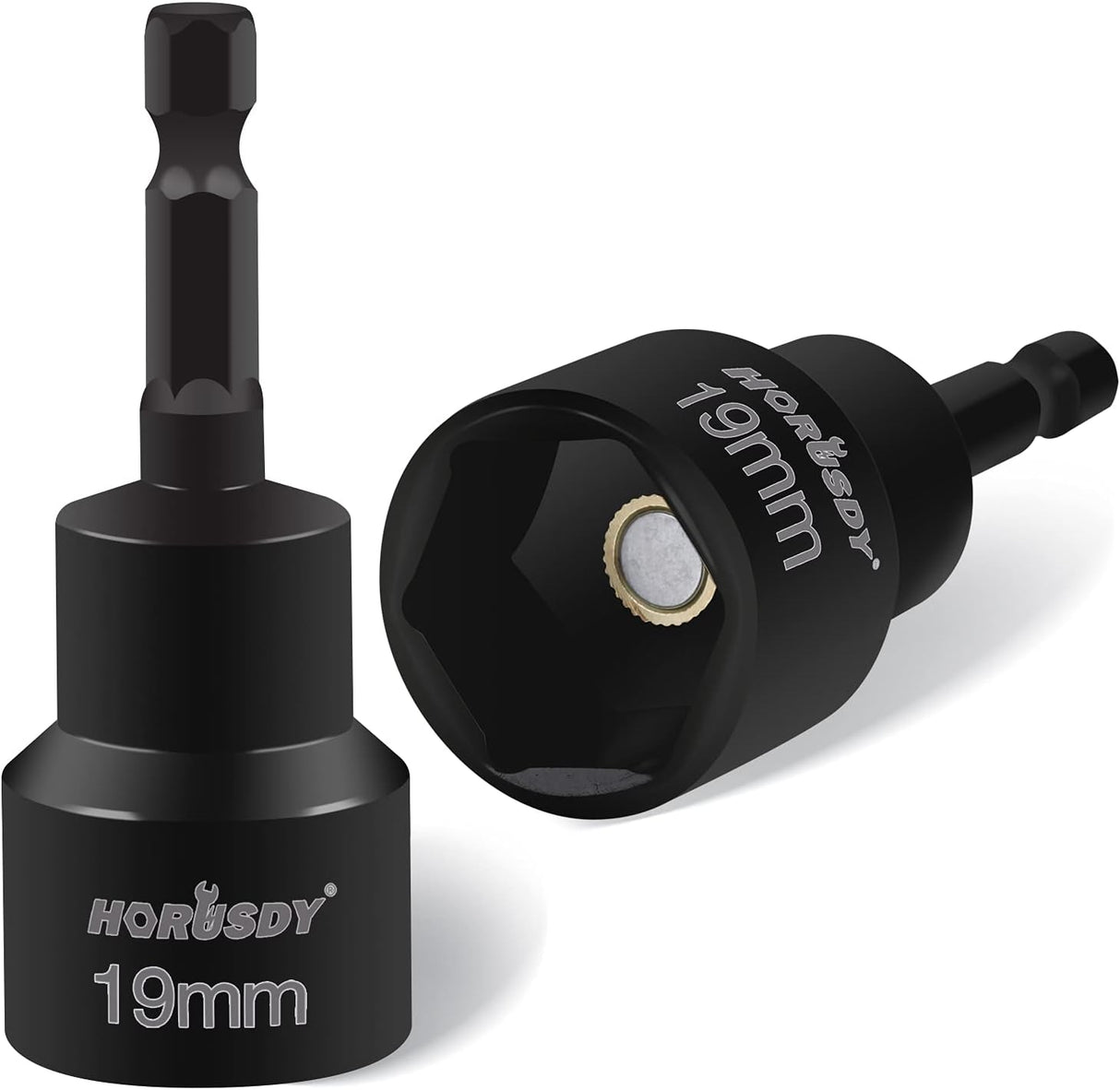 HORUSDY 19mm magnetic socket drill adapter with 1/4-inch hex shank and impact-rated CR-V construction