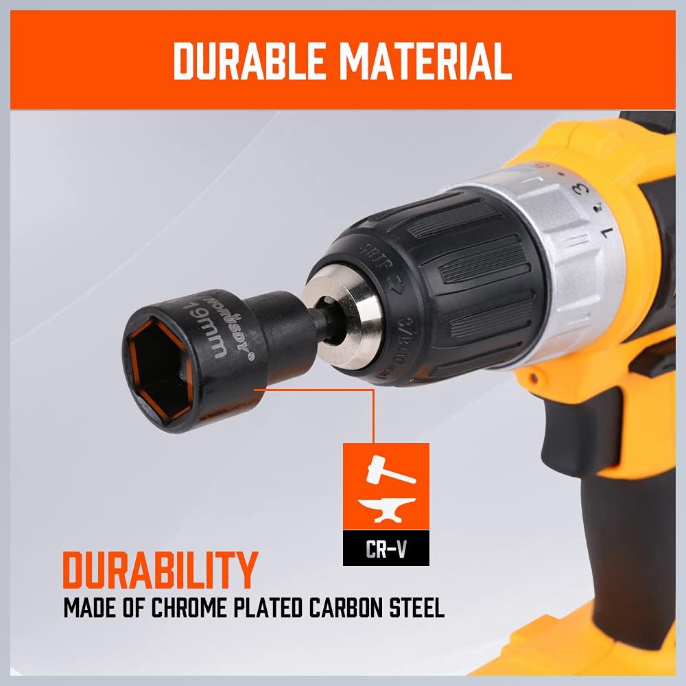 HORUSDY 19mm magnetic socket drill adapter with 1/4-inch hex shank and impact-rated CR-V construction
