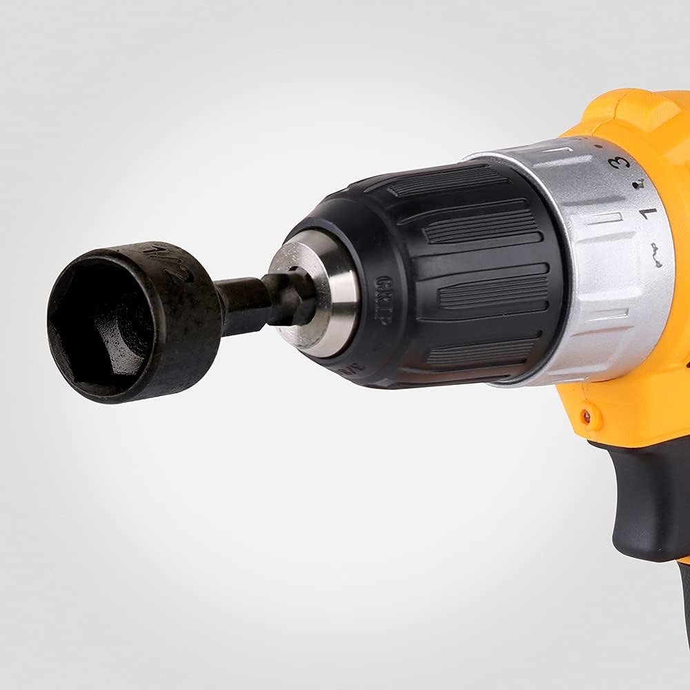 HORUSDY 22-piece nut driver bit set with SAE and metric sizes, hex shank design, chrome vanadium steel, and orange organizer