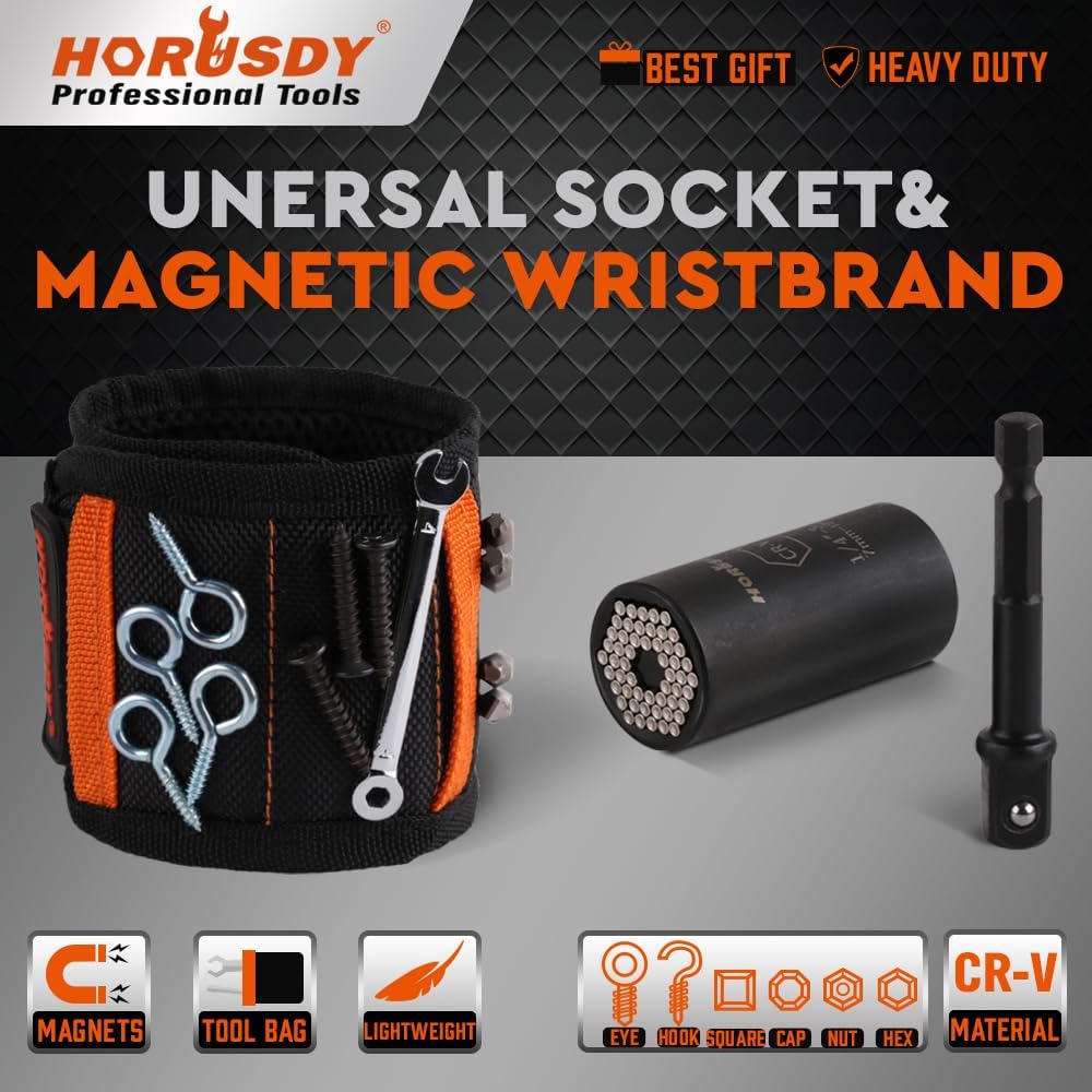 HORUSDY magnetic wristband and universal socket tool gift set for men and women DIY and home improvement