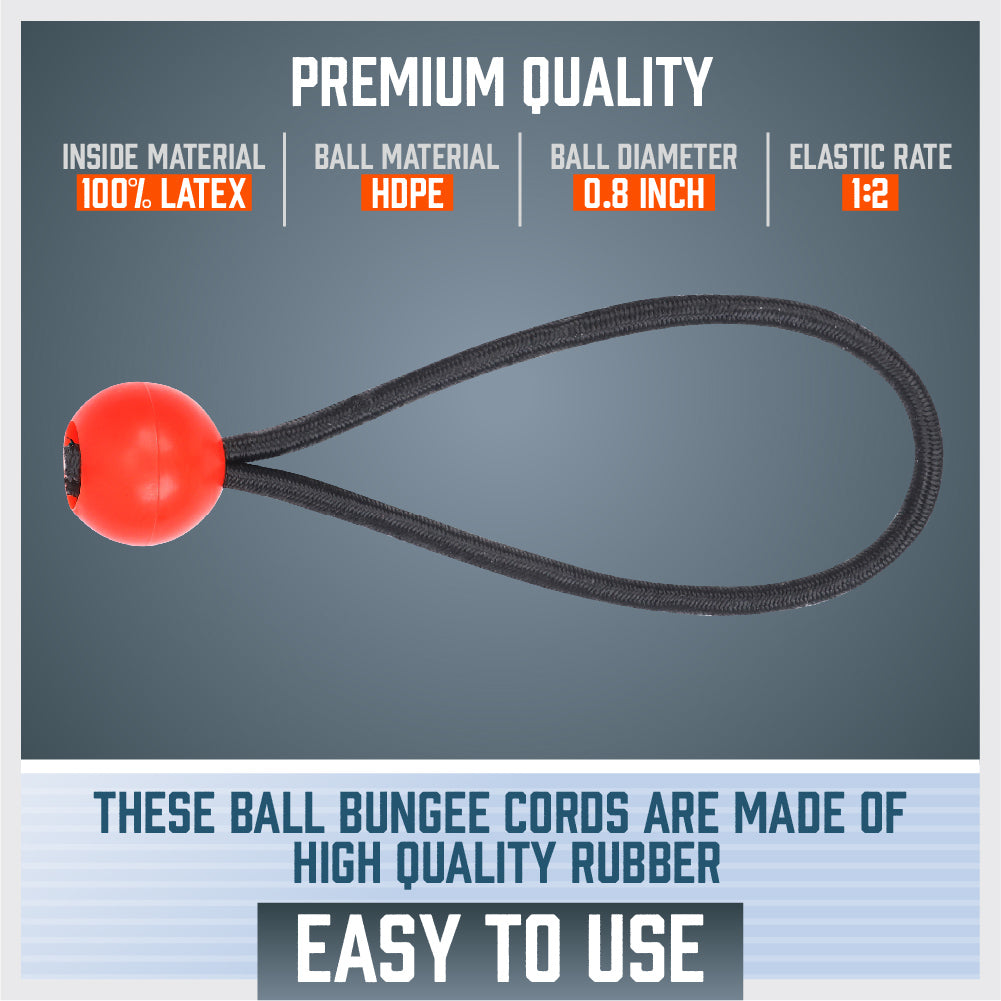 HORUSDY 45-Piece Ball Bungee Cord Set – Assorted Sizes (6", 9", 11") Elastic Tie Downs with Durable Latex Core and HOPE Plastic Balls for Camping, Tarp Securing, Cable Management, and Outdoor Use