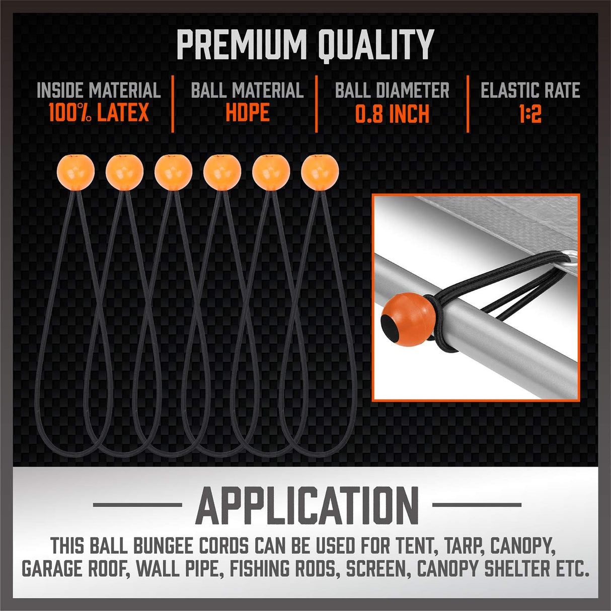 HORUSDY 31-piece bungee cord set with canopy ball ties, tarp clips, heavy-duty hooks, and zip ties for secure outdoor and storage use