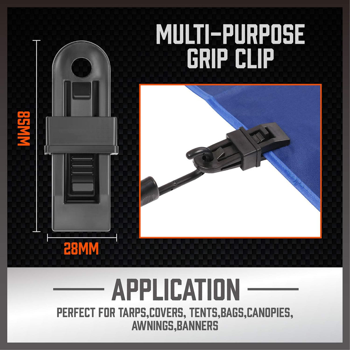 HORUSDY 31-piece bungee cord set with canopy ball ties, tarp clips, heavy-duty hooks, and zip ties for secure outdoor and storage use