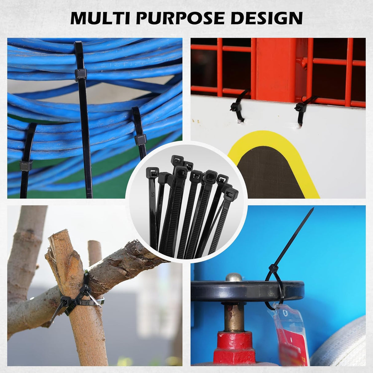 Heavy duty multi-size bungee cord set with hooks, tarp clips, ball bungees and zip ties for outdoor, camping and cargo securing