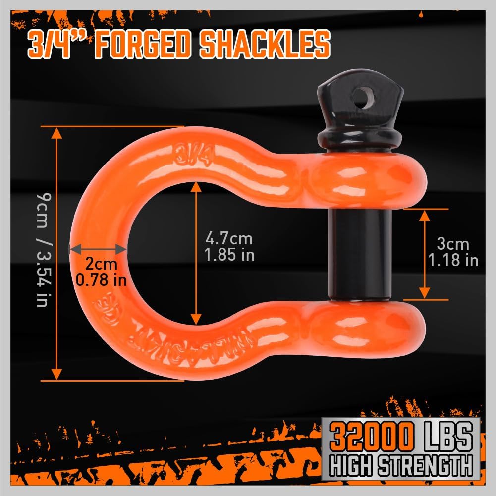 HORUSDY heavy-duty 32,000 lbs towing recovery strap kit with 3"x30FT polyester strap, forged D-ring shackles, and drawstring bag for trucks, SUVs, and off-road use