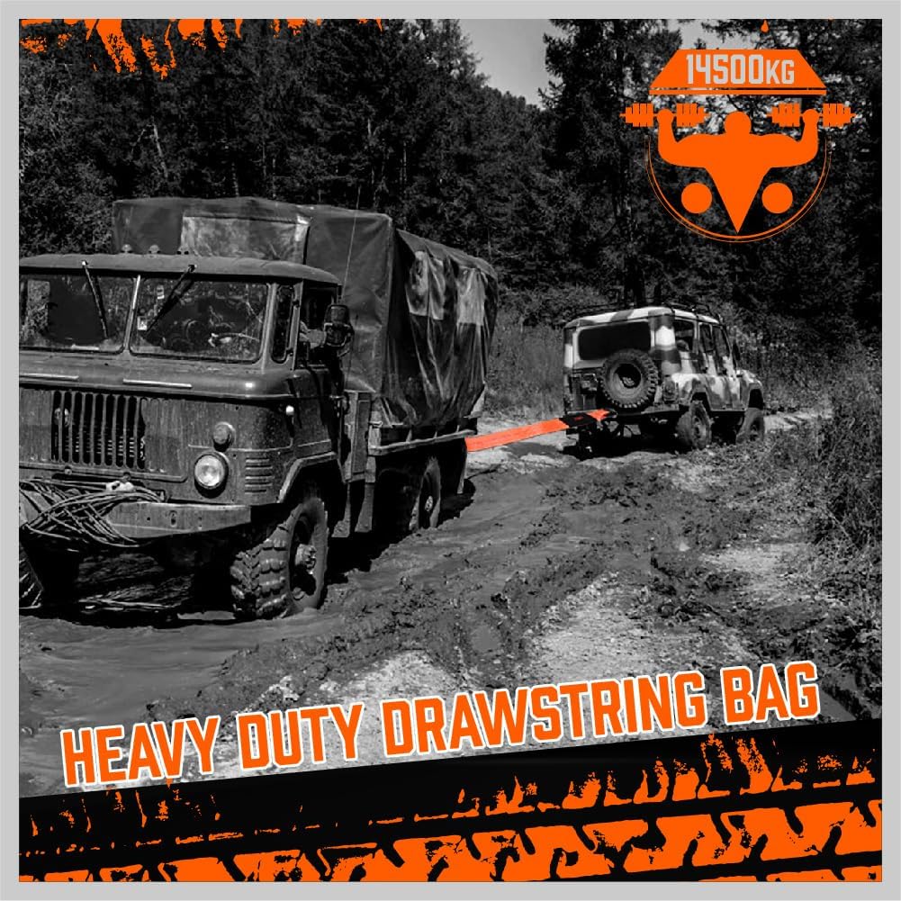 HORUSDY heavy-duty 32,000 lbs towing recovery strap kit with 3"x30FT polyester strap, forged D-ring shackles, and drawstring bag for trucks, SUVs, and off-road use