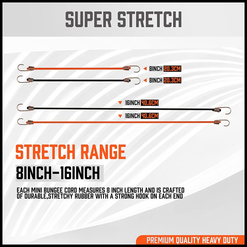 HORUSDY 20-piece mini bungee cords with rust-resistant hooks for securing items in camping, garage, home, or car use