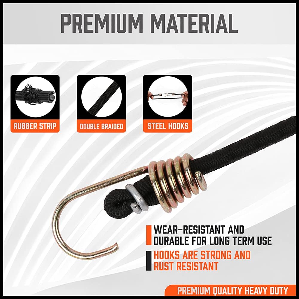 HORUSDY 20-piece mini bungee cords with rust-resistant hooks for securing items in camping, garage, home, or car use