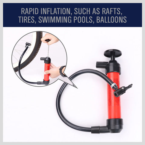 Multi-Purpose Manual Siphon Transfer and Air Pump Kit – Compact Dual-Use Hand Pump with Accessories for Liquid Transfer, Tire Inflation, Emergency Refueling, and Pool or Balloon Use