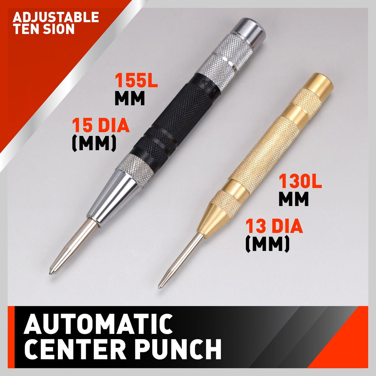 HORUSDY automatic center punch set with adjustable spring tension, ideal for precise marking on metal, glass, tile, and wood surfaces