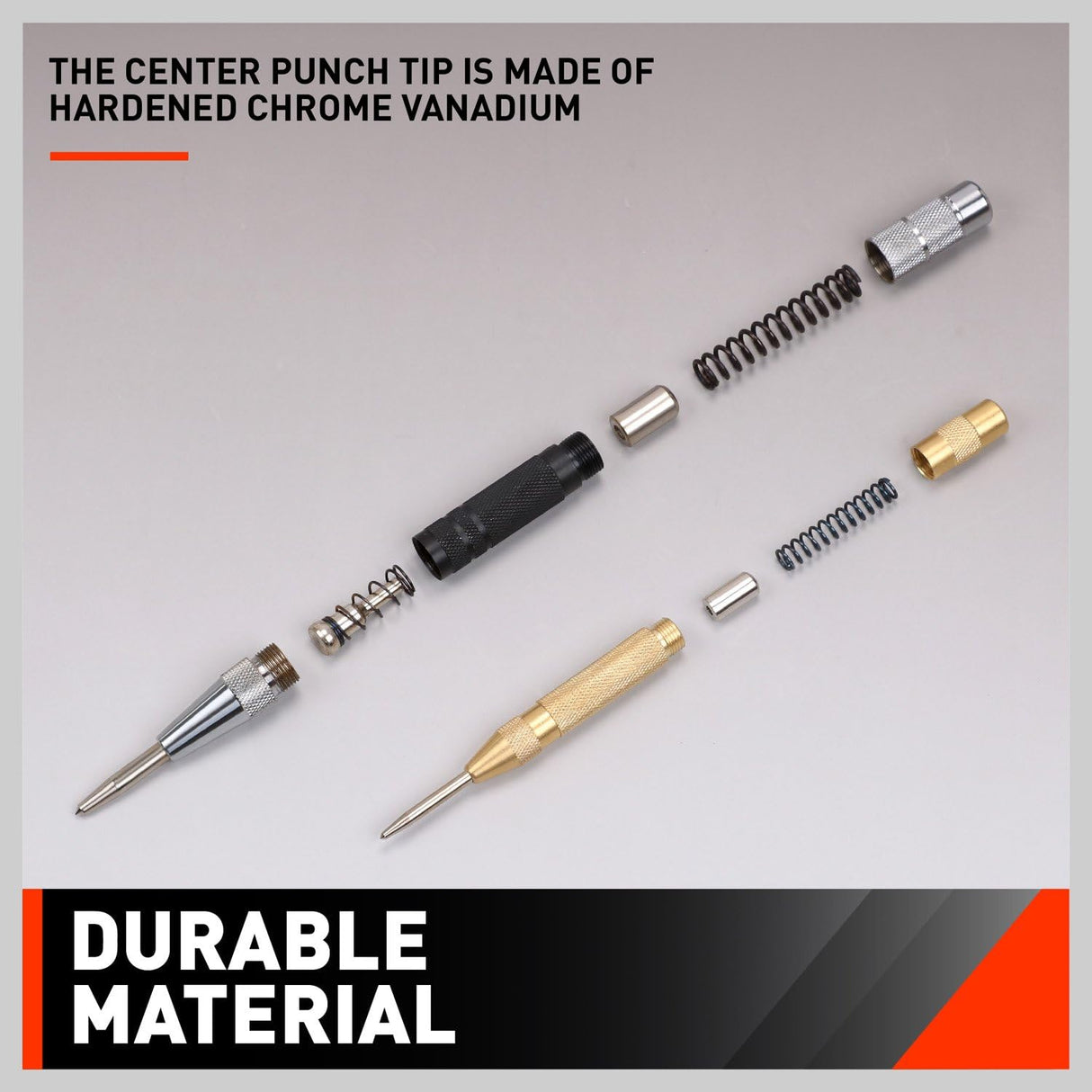 HORUSDY 2-Piece Automatic Center Punch Set, Adjustable Spring Tension, Chrome Vanadium Tip, for Wood Metal Glass Ceramic