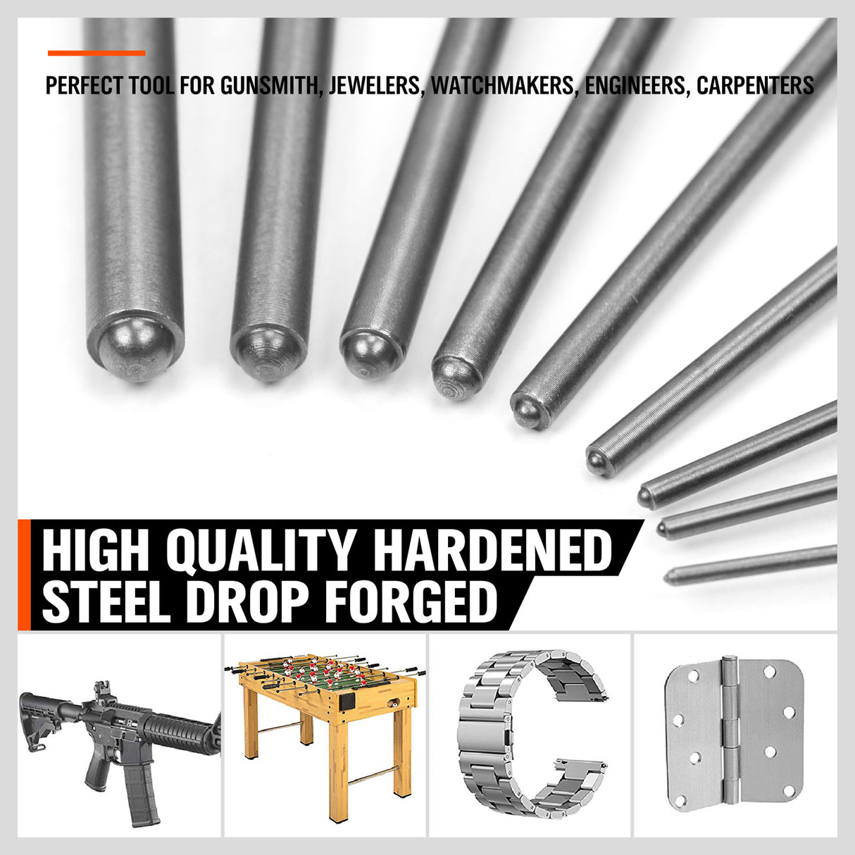 SEDY 9-Piece Roll Pin Punch Set – Precision-Machined Hardened Steel Pin Punches with Knurled Grip, 6-Inch Length for Maximum Leverage, Includes Canvas Pouch, Ideal for Gunsmithing and Mechanical Use