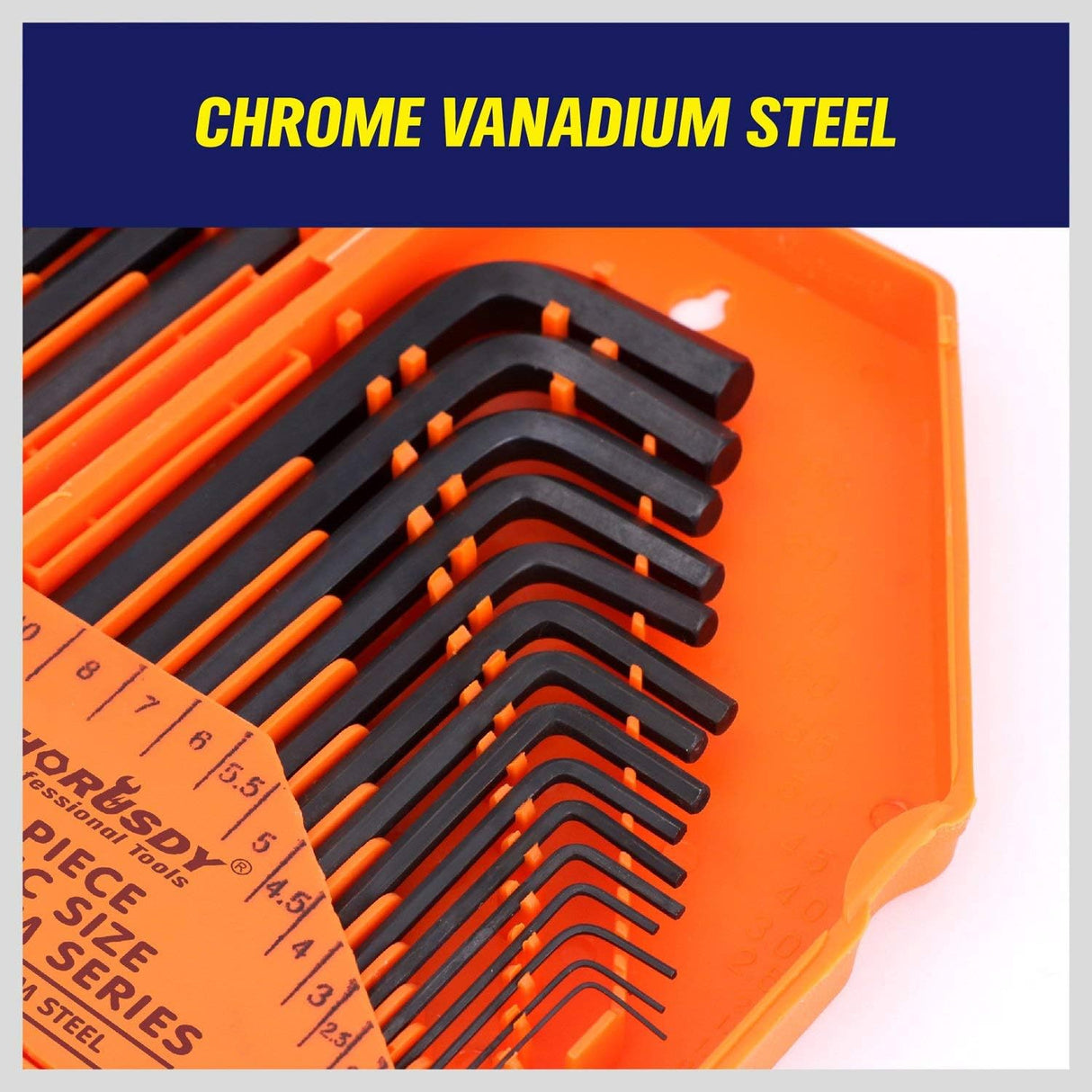 HORUSDY 30-piece hex key wrench set with T-handle and orange storage case, includes SAE and metric sizes