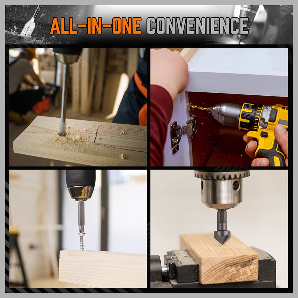 HORUSDY 112-Piece Drill Bit Set, Titanium & Masonry Bits with Nut Drivers and Storage Case, All-in-One for Wood, Metal & Concrete