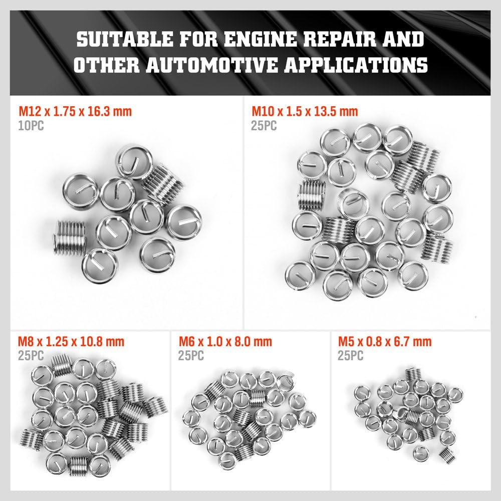 HORUSDY 131-piece thread repair kit with twist drills, screw taps, and inserts for M5-M12 thread restoration in metal case