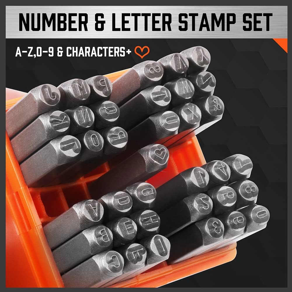 HORUSDY 3mm number and letter metal stamp set for marking metal, leather, jewelry, with upgraded storage case