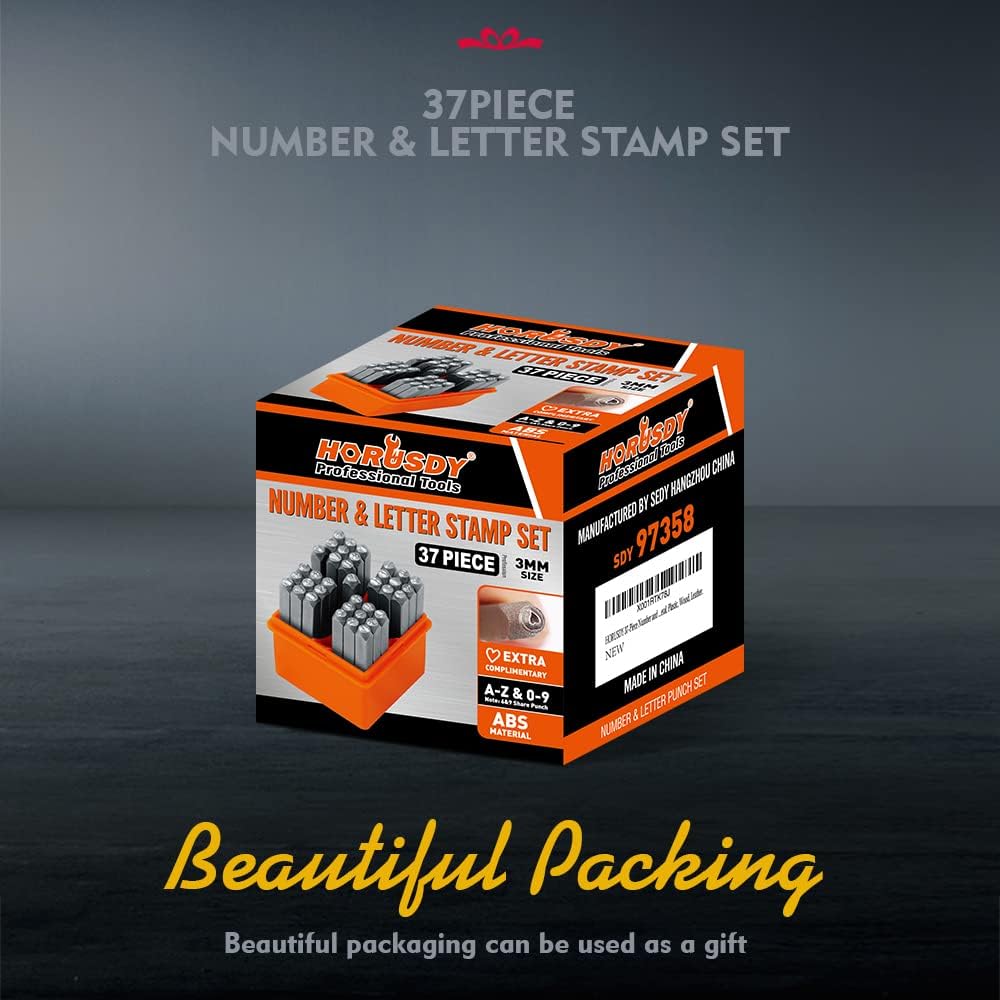 HORUSDY 3mm number and letter metal stamp set for marking metal, leather, jewelry, with upgraded storage case