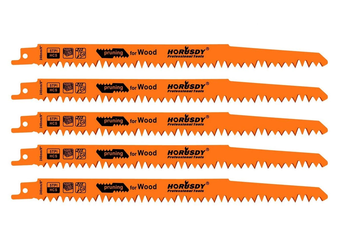 HORUSDY orange reciprocating saw blades for pruning wood, high carbon steel, compatible with major reciprocating saws
