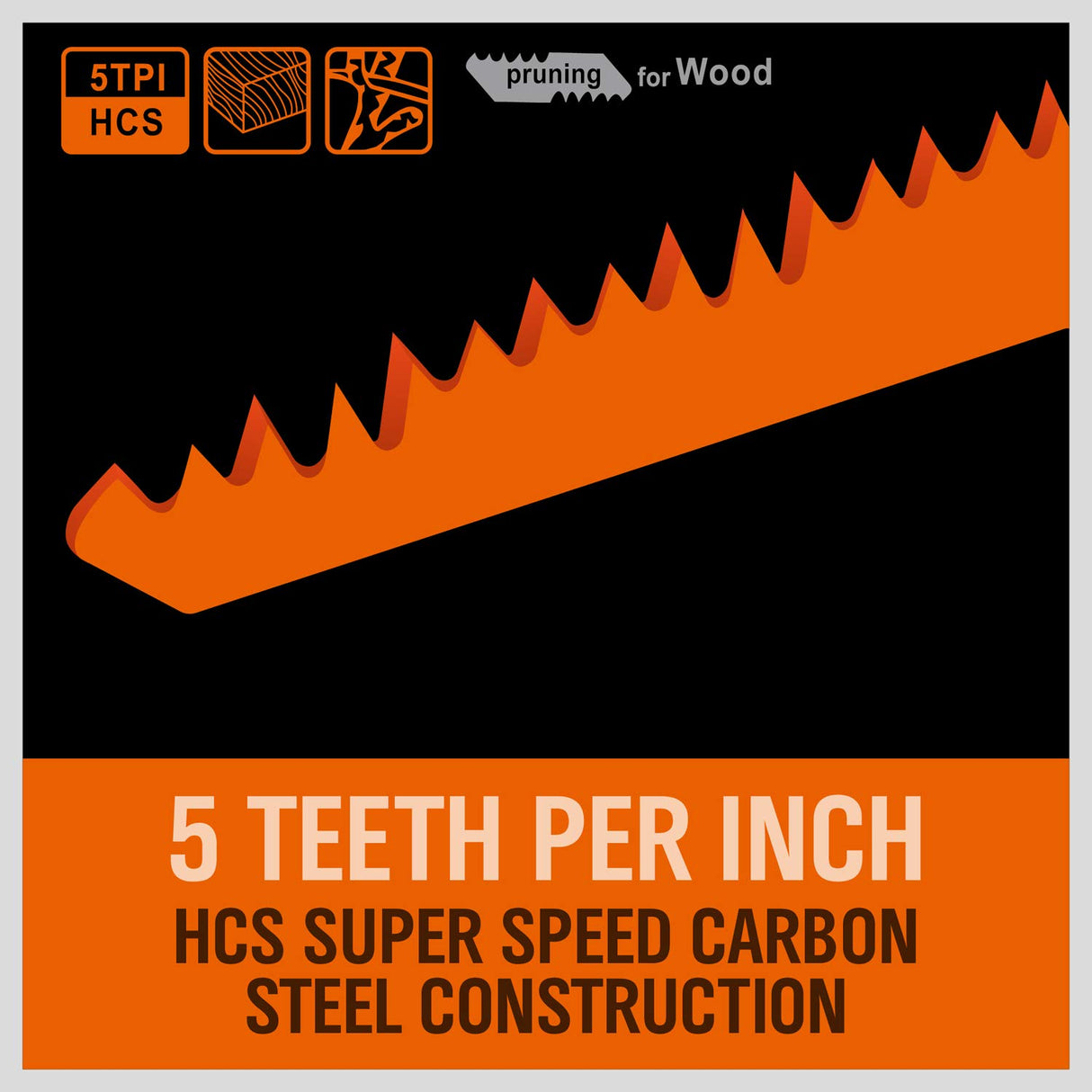 HORUSDY 12-inch reciprocating saw blades for wood pruning, high carbon steel, 5TPI, 5-pack