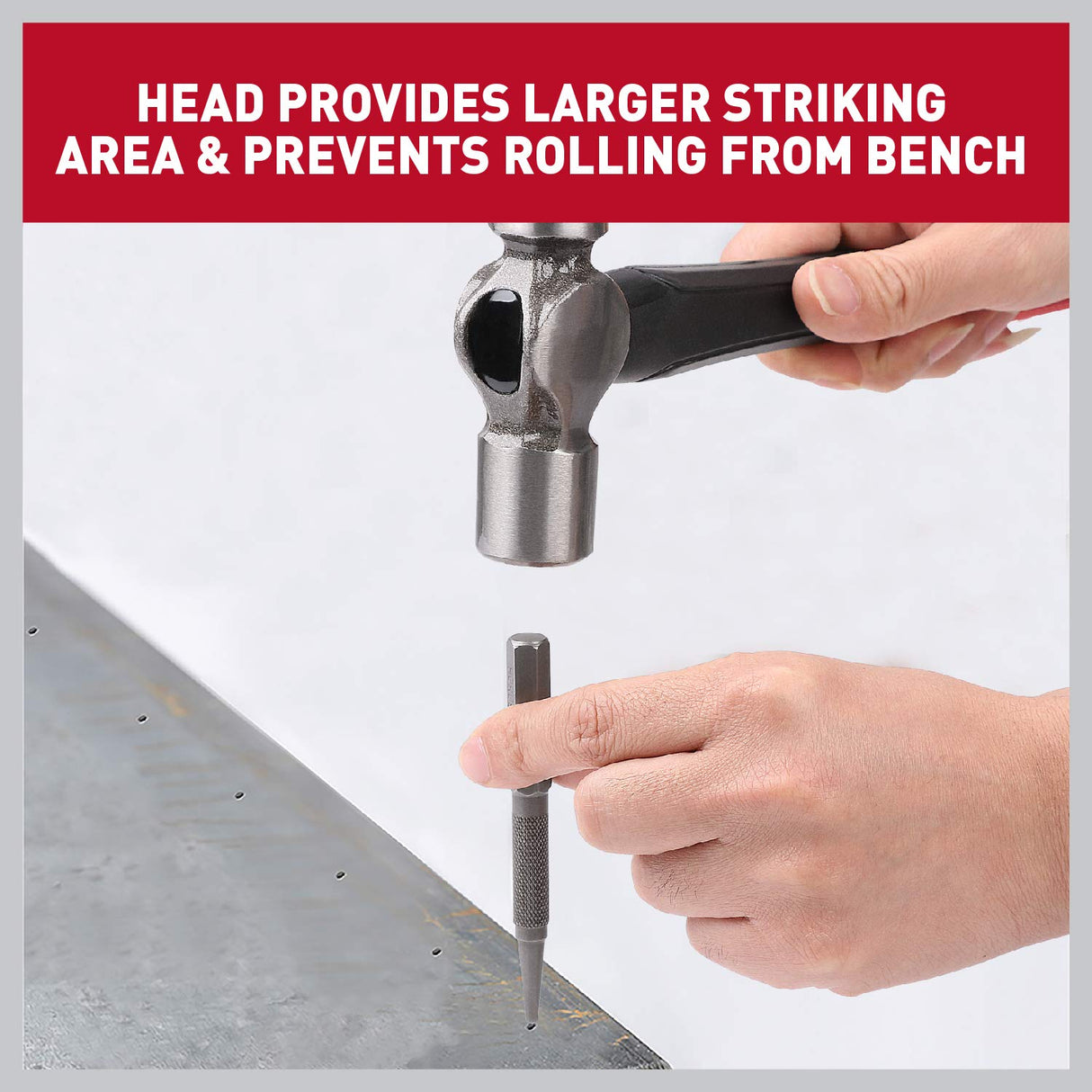 HORUSDY 4-piece nail and punch set with heat-treated steel tips and knurled grips for wood and metal positioning.