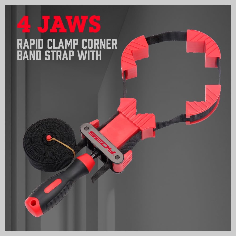 SEDY 13ft woodworking strap clamp with quick-release belt, adjustable tension handle, and 90-degree corner pieces