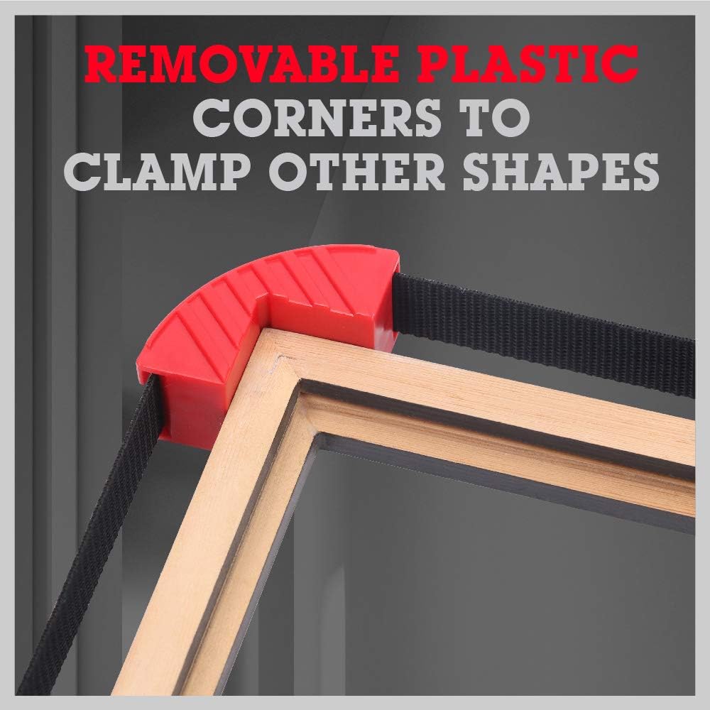 SEDY 13ft woodworking strap clamp with quick-release belt, adjustable tension handle, and 90-degree corner pieces