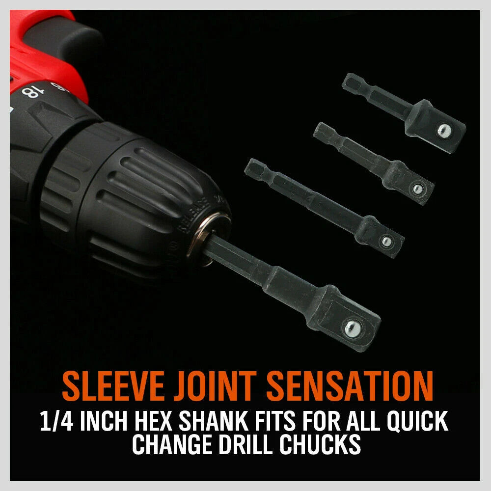 HORUSDY 8-Piece 1/4" Hex Shank Socket Adapter Set for Drill and Impact Driver – Includes 1/4", 3/8", 1/2" Square Drive Extensions with Weatherproof Coating and Anti-Drop Ball Design for Vehicle, Construction, and Home Maintenance