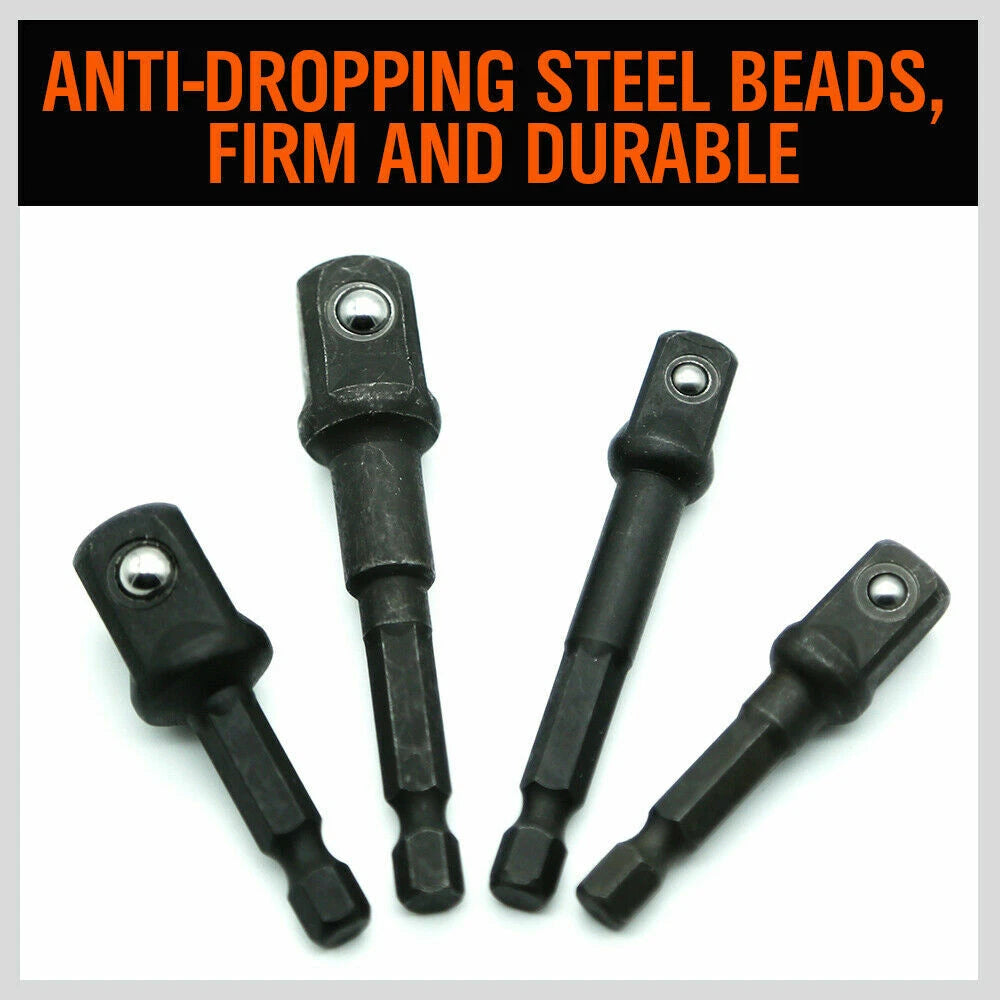 HORUSDY 8-Piece 1/4" Hex Shank Socket Adapter Set for Drill and Impact Driver – Includes 1/4", 3/8", 1/2" Square Drive Extensions with Weatherproof Coating and Anti-Drop Ball Design for Vehicle, Construction, and Home Maintenance