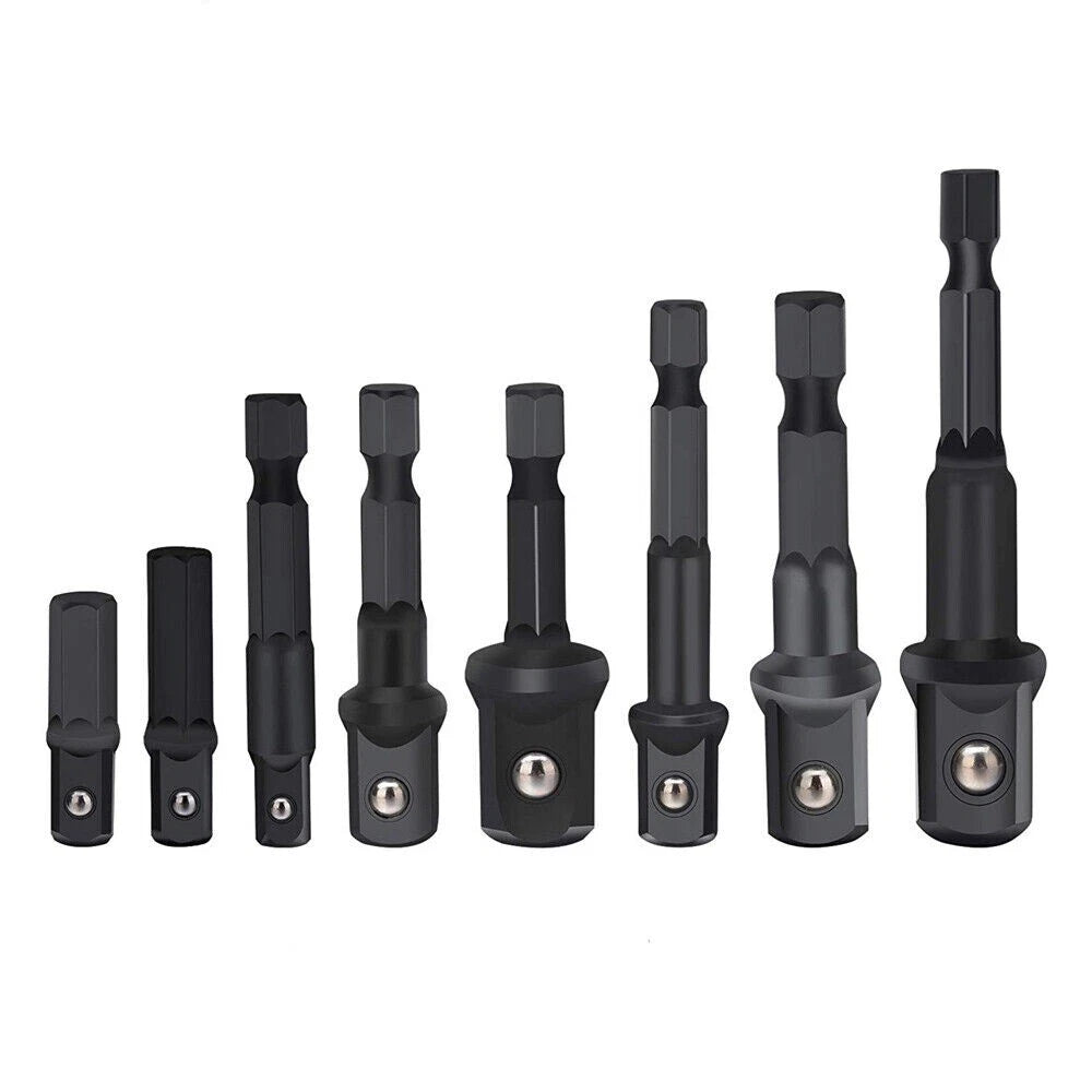 HORUSDY 8-Piece 1/4" Hex Shank Socket Adapter Set for Drill and Impact Driver – Includes 1/4", 3/8", 1/2" Square Drive Extensions with Weatherproof Coating and Anti-Drop Ball Design for Vehicle, Construction, and Home Maintenance