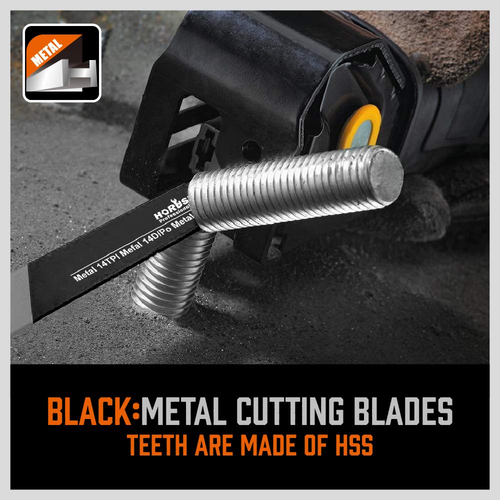 HORUSDY reciprocating saw blade set with wood and metal cutting blades and durable roll-up pouch